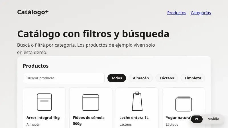 Vista previa de catalogo productos