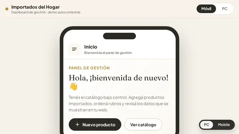 Vista previa de dashboard hogar