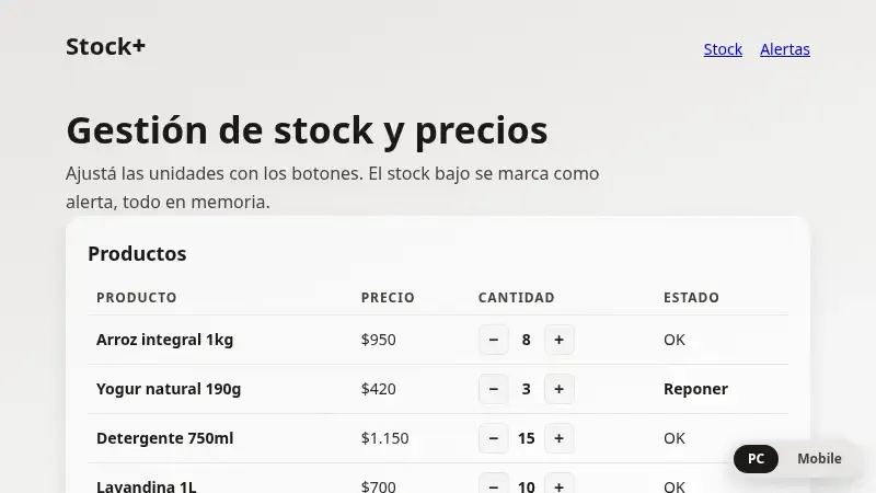 Vista previa de gestor stock
