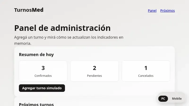 Vista previa de panel dashboard