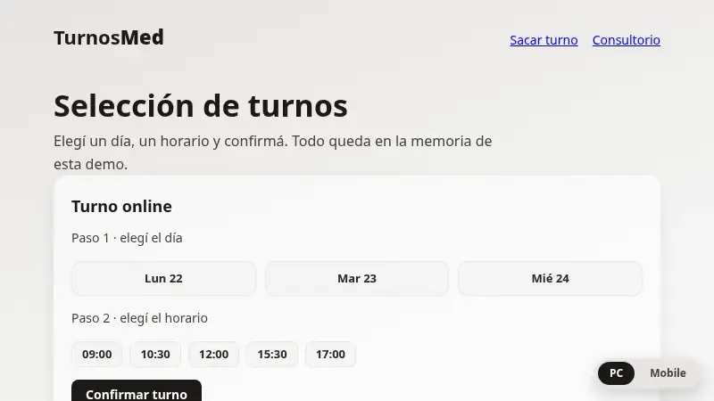 Vista previa de turnero cliente